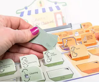 A participant placing a transaction card on the BaSIS Board