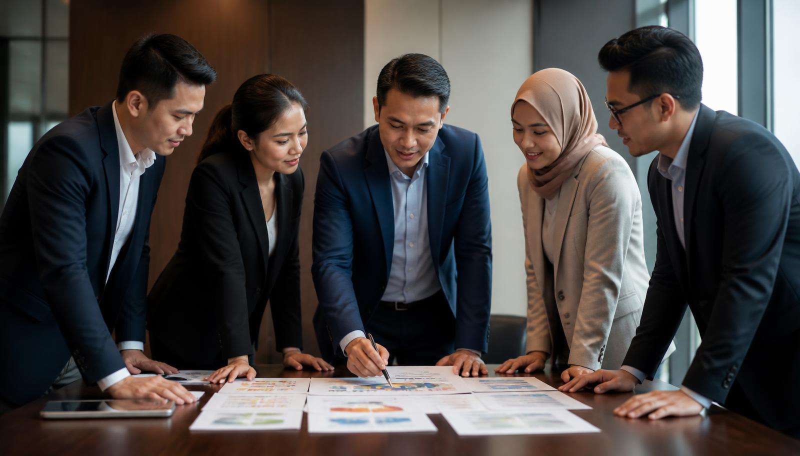 Workshop participants reviewing financial reports together
